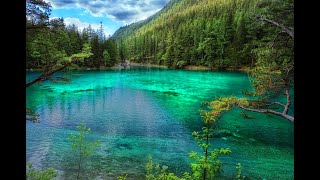 slovakia lake  with cave