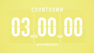 3 Hours Countdown Timer Flip Clock / + Piano Beeps 🎹