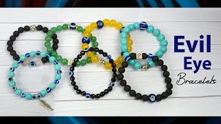 Natural Crystal Stone Bracelets with Evil Eye Stone & Charm for Protection,