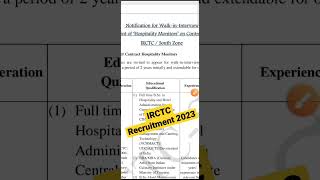 IRCTC Recruitment 2023 | railway job vacancy #youtubeshorts #shorts #irctc