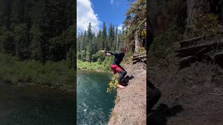 BIG CLIFF JUMP INTO WATERFALL! #pnw #shorts