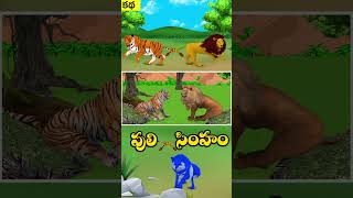 Lion & Tiger Tail Tied  | Animals Stories | jungle book story  | సింహం & పులి తోక ముడిపడింది_06