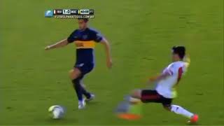 SUDAMERICANA 2014 IDA SEMIFINAL RIVER VS BOCA ROJAS SACA DE LA CANCHA A GAGO EL ARBITRO LO PERDONA