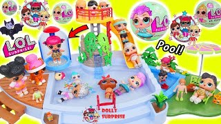 Dolly Surprise | POOL Party Dolls + Lil Sisters at Pool Slide with Pets