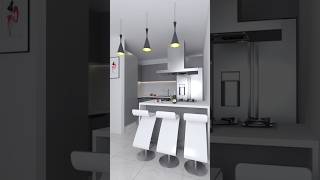 Diseño y render 3D de cocina pequeña con perfil gola