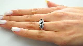 1 CTW Three Stone Black and White Round Diamond Engagement Ring in 10K White Gold (MDR140088)