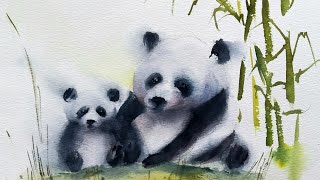 How to paint pandas. Speed painting / demonstration. Watercolor illustration.