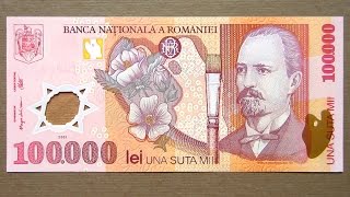 100,000 Romanian Lei Banknote (Hundred Thousand Lei Romania: 2001) Obverse & Reverse