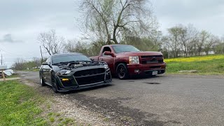 FBO cammed A10 2018 mustang gt VS 2008 turbo 5.3 Silverado single cab both on drag packs