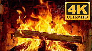 Birchwood Fireplace Burning in Cold Night🔥Cozy Christmas Fireplace 4K 2024 & Crackling Fire 3 Hours