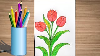 | How To Draw A Tulip Flower | Tulip Flower Drawing | Tulip Flower Drawing Easy | #tulipflower