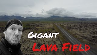 Drone over lava field in Iceland