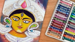 Durga Drawing with Oil pastel for Beginners - Step by step