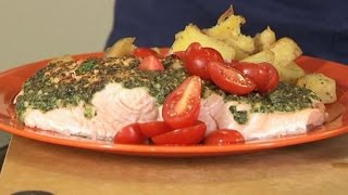 Basil Pesto Topped Salmon - America's Heartland: Farm to Fork with Sharon Profis