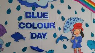 Blue color day. Notice board decoration.