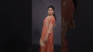 Rust Kaliyan Sharara Suit in Hand Embroidery