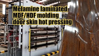 How to make the melamine laminated mdf molding door, hdf mdf door skin melamine hot press machine