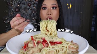 CREAMY CARBONARA SHRIMP ALFREDO MUKBANG Olive Garden ASMR Eating Sound #olivegarden #creamy #alfredo