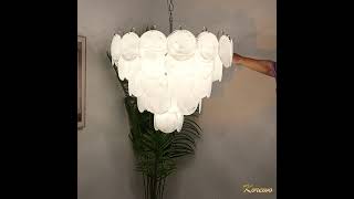 Luxurious and Sparkling: Elegant White Murano Disc Chandelier Home Decor Lighting@korewolamp