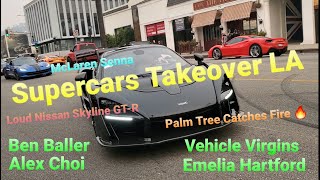 SUPERCARS TAKEOVER LOS ANGELES | MCLAREN SENNA PALM TREE FIRE SURPRISE YOUTUBER APPEARANCES