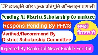 स्कालरशिप  स्टेट्स का स्थिति समझें । Scholarship status || Pending At District Scholarship Committee