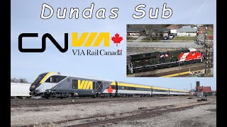 CN & VIA Rail Canada trains on CN's Dundas Subdivision at Brantford & Princeton, Ontario, Canada