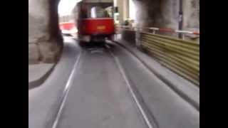 Cycling along tram line in Prague