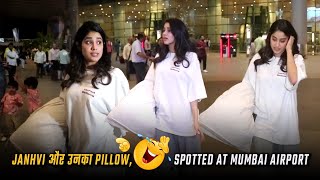 Janhvi Kapoor With Her Pillow Again Spotted at the Mumbai Airport 😂 कभी तो इस Pillow को छोड़ दो 😂