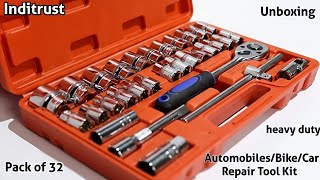 Inditrust 32Pcs 1/2" inch Combinational Ratchet Socket Wrench Spannar Tool Goti Set with Carry Box