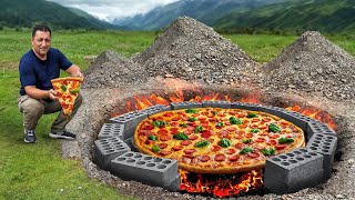 I Cooked A HUGE Pizza with Homemade Sausage in The Backyard!