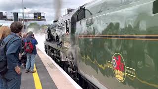 (4k) no 35028 Clan line departs Exeter with Exeter to London Waterloo