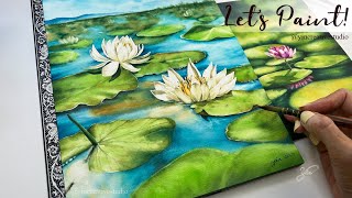 Painting REALISTIC Water Lily 睡蓮 with Watercolor 💖