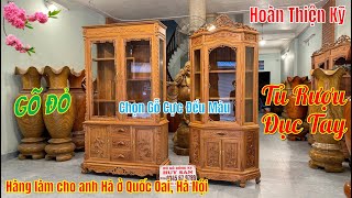 2 Chiếc Tủ Rượu Đục Tay Gỗ Gõ Đỏ Chọn Gỗ Siêu Đẹp, Đục Nét, hàng bán về Quốc Oai, Hà Nội