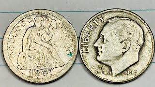 1847 and 1947 90% Silver Dimes (100 Year Difference)