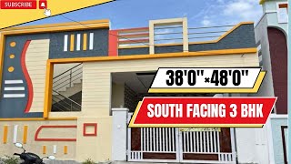 38'0"x48'0' house first floor design || south face 3 bhk || 38x48 feet house design south facing