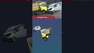 Astagfirullah,Mobil Truk vs Mobil Agya Rusak Parah #accidentcar #shorts #trukolen