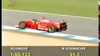 F1 Europe (Jerez) 1997 Michael Schumacher scoring exactly the same lap time as Villeneuve (DF1)