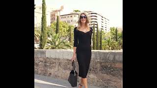 Black Sweetheart Neckline Knitted Midi Dress