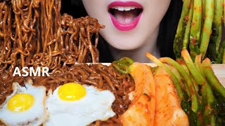 ASMR 짜파게티와 파김치, 총각김치와의 환상적인 만남 / Chapagetti Balck bean noodles チャパゲティ咀嚼音 eating sounds / 아삭 asmr