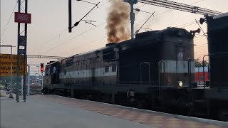 Smoking WDG3A twin alcos depart from Lingampalli