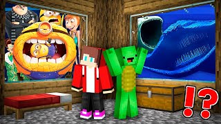 JJ and Mikey HIDE from Despicable Me 4 and scary Bloop Monster and EL GRAN MAJA in Minecraft Maizen