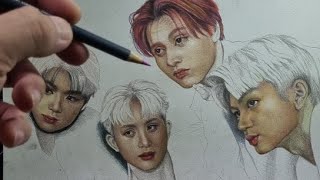 7 Heads Colored Pencil Drawing! How to Draw, Layer, Blend Realistic Skin Tone?