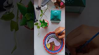 Clay plate painting|| Free hand painting|| Madhubani painting #art #painting #madhubani #shorts