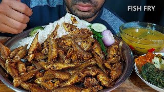 small local river puti fish fry huge rice dal spinach chatni eating show mukbang food eating