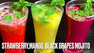 Mojito|| Three varieties|| Mango, Strawberry,black grapes|| summer cooler||healthy n tasty 😋