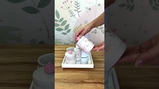 Kit Higiene Espelho Completo Porcelanas, Garrafa e Capa Coroa Rosa - 102B