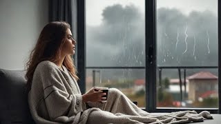 Go to Sleep | Rain Falling From Window | Relaxing Rain with Hot Cup of Tea