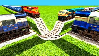 FOUR HIGHEST SPEED TRAINS VS DEEP POTHOLES BRANCHED RAILWAY TRACKS|🔺 Train Simulator|Raikworks TV|