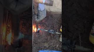 plumbing fix of broken copper hose pipe soldering blowtorch demonstration