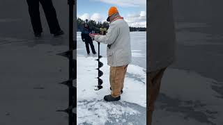 DRILLING ICE HOLE 🎣 FISHING  #adventurous #fishing, #icefishing